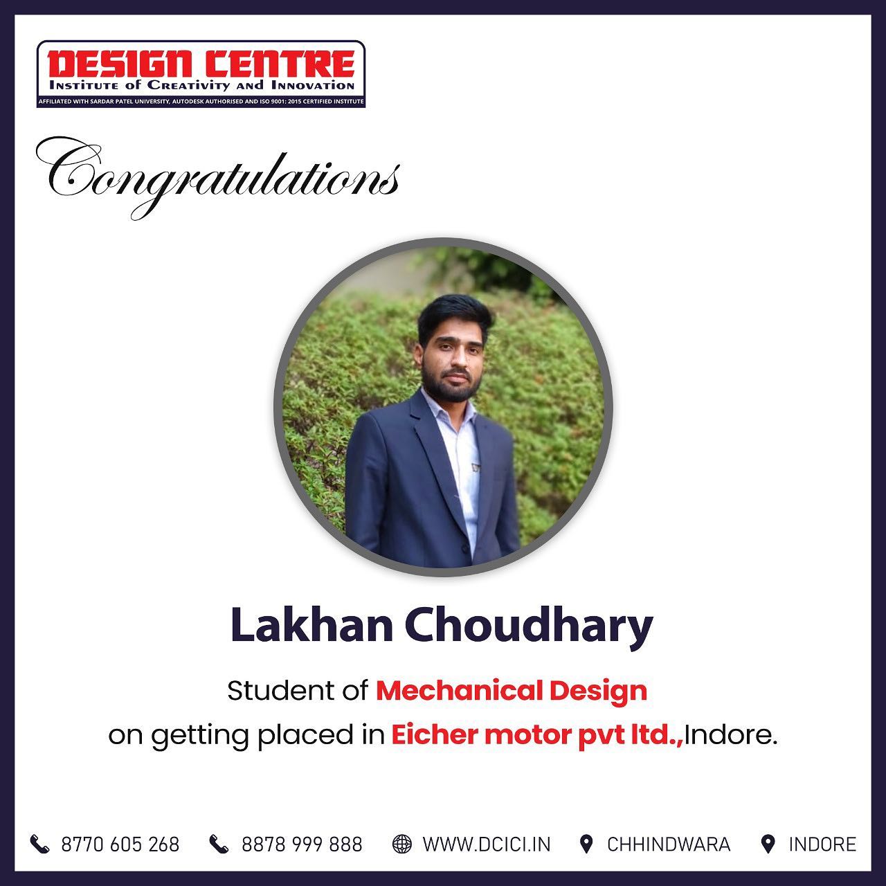 Lakhan-Choudhary-student-of-Mechanical-Design-at-Design-Centre -got-placement-in-Eicher-Company